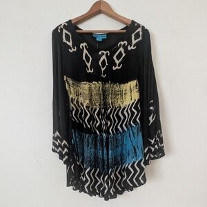 Aqua Blue Batik Print Tunic, Rayon, NWT One Size Fits Most - Plus Size